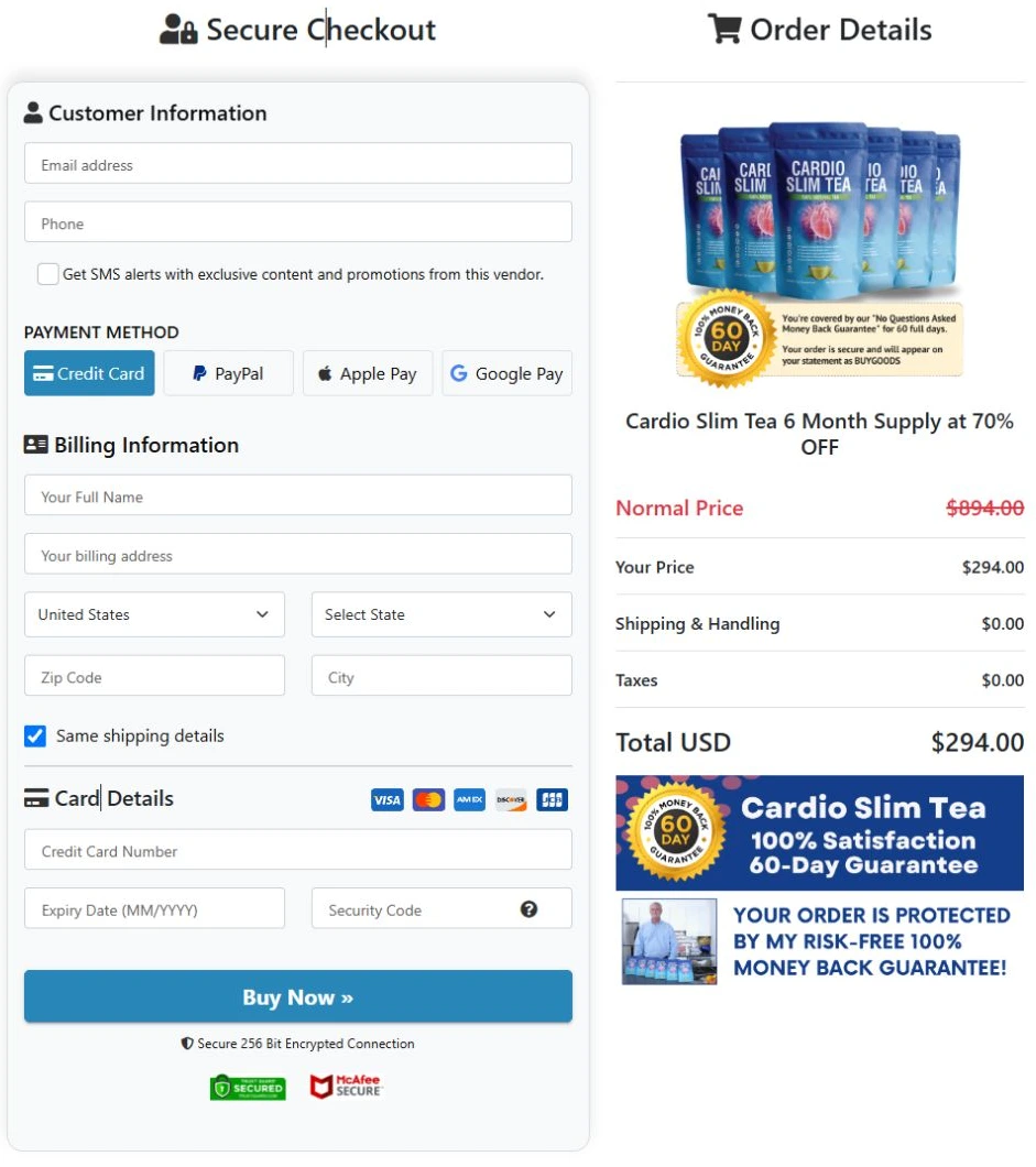 Cardio Slim Tea ordering reference
